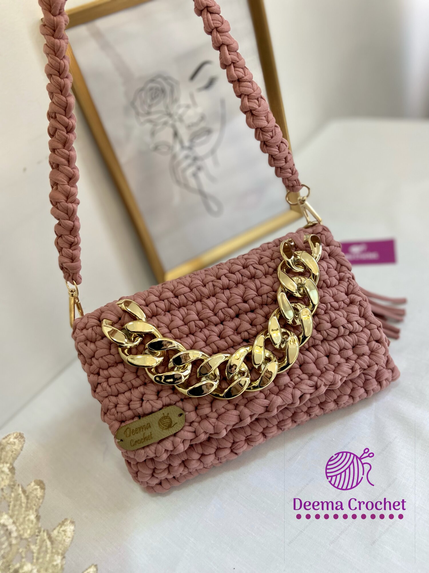 شنتة بوجه جنزير كروشيه 👜