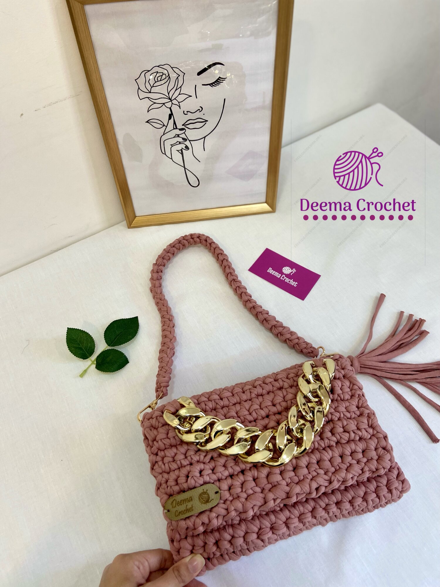 شنتة بوجه جنزير كروشيه 👜